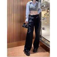 HDZJ Alexander Wang 2023 autumn and winter low waist fine cut wide leg pants King rhinestone letter strap bikini straight suit pants for women