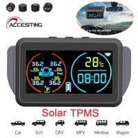 Hệ thống giám sát áp suất lốp ô tô thông minh MỚI Báo động TPMS chạy bằng năng lượng mặt trời Đồng hồ đo áp suất không khí Cảnh báo nhiệt độ 4 cảm biến