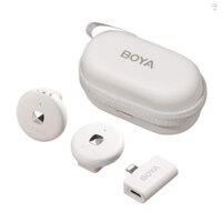 Hệ thống micro không dây BOYA Omic-D (trắng) với 1 đầu thu + 2 bộ phát + 1 hộp sạc Phạm vi truyền 50M Thay thế pin tích hợp cho iPhone 14 / 13 / 12 / 11 Live Stre
