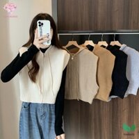 Heabety Hàn Quốc Nữ Màu Trơn Không Tay Dây Kéo Áo Len Có Mũ Thời Trang Crop Top Mới