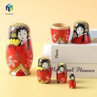 Healmeyou 5 Cái / bộ Búp bê Nga cho bé gái, Du lịch Thủ công mỹ nghệ vẽ màu Búp bê Matryoshka cho bé gái, Búp bê xếp chồng bằng gỗ dễ thương Đồ chơi trẻ em