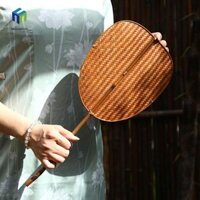 Healmeyou Quạt Dệt Tre, Quạt Tròn Cổ Điển Handmade, Phong Cách Trung Hoa Sáng Tạo Retro Vintage Tay Quay Quạt Chụp Ảnh Chống Đỡ