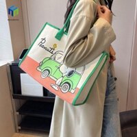 HEALMEYOU Túi Tote Snoopy, Túi Đeo Vai Hoạt Hình Chữ Canvas, Thời Trang Anime Hoạt Hình In Hình Động Vật Túi Xách Vải Du Lịch