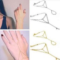 hebeanna Gold Tone Bracelet Bangle Slave Chain Link Interweave Finger Ring Hand Harness