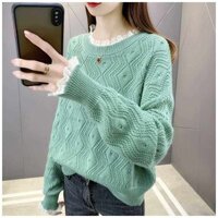 Heefun Thu Đông Dài Tay Áo Len Mỏng Nữ Thêu Rỗng Áo Chui Đầu Áo Len Cổ Tròn Rời Đáy Áo Sơ Mi