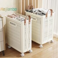 [Hejianbo] Giỏ đựng quần áo bẩn bằng nhựa có bánh xe Giỏ đựng quần áo bẩn gia dụng có thể gập lại Giỏ đựng đồ giặt phòng tắm dung tích lớn [MỚI]
