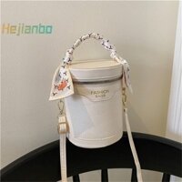 [Hejianbo] Túi xách nữ thiết kế Túi đeo vai hình trụ Túi xô da PU [MỚI]