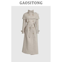 HELA CHAU Áo Khoác Len Áo Choàng Có Thể Tháo Rời Cảm Giác Cao Cấp Gaositong Áo Khoác Dài Nữ Tính Khí