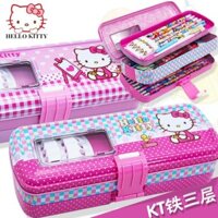 Hello kitty Hộp Đựng Bút Chì Học Sinh Tiểu Học Hộp Đựng Bút Chì Đa Năng Hộp Đựng Bút Chì Dung Tích Lớn Ba Lớp Hộp Văn Phòng Phẩm Khóa Hộp Đựng Bút Chì Hoạt Hình Dễ Thương Cô Gái Sắt Hộp Đựng Bút Chì VMYZ