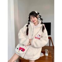 Hello Kitty Lamb Len Áo Nữ Thu Đông Thiết Kế Niche Dày Lông Dễ Thương Rời Áo Khoác ins Phong Cách