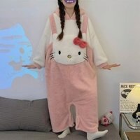 Hello Kitty Pochacco Bộ Đồ Ngủ Một Mảnh Nữ Thu Đông Nhung San Hô Đệm Dày Dài Rời Mặc Ở Nhà [BL]
