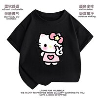 Hello Kitty quần áo trẻ em ngắn tay áo T-shirt cho bé gái bông nguyên chất