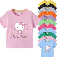 Hello Kitty Trẻ Em Bé Gái Áo Thun Tay Ngắn Mùa Hè Áo Thun Cotton Áo Sơ Mi Hoạt Hình Áo Sơ Mi