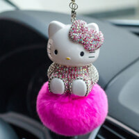 Hello Kitty Xe Mặt Dây Chuyền Lông Bóng Kim Cương KT Mèo Mặt Dây Chuyền Nội Thất Ô Tô