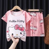 Hellokitty Bé Gái Bộ Đồ Ngủ 3 Tuổi 4 Bé Gái 6 Hello Kitty 8 Mùa Hè Mỏng Phong Cách Trẻ Em Nhà Quần Áo Rời Tay Ngắn