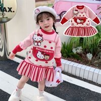 Hellokitty Bộ Áo sweater Dệt Kim + Chân Váy Họa Tiết Hello Kitty Xinh Xắn Theo Phong Cách Thu Đông Dành Cho Bé