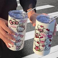 Hellokitty Cốc giữ nhiệt bằng thép không gỉ có giá trị cao Cốc trà sức khỏe mùa thu Ống hút văn phòng Đi kèm cốc cà phê Cốc nước Ống hút thép không gỉ miễn phí