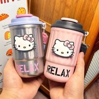 Hellokitty Cốc Nước Inox 316 Bé Gái Có Thể Học Sinh Đơn Giản Di Động Giữ Nhiệt Cốc INS Cô Gái Trái Tim Kawaii Bình Nước