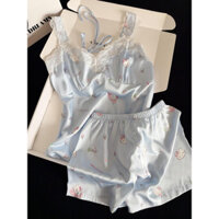 Hellokitty ren Sling với ngực Pad mùa hè của phụ nữ mùa hè lụa băng quần short mặc nhà