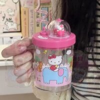 Hellokitty Xoay Cốc Hộ Gia Đình Trong Suốt Cốc Rơm Di Động Quà Tặng Bé Gái