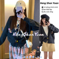 Heng Shan Yuan Áo len nữ hoạt hình cổ điển Áo len thêu Mickey mới dáng rộng trên áo khoác cardigan dệt kim màu xám