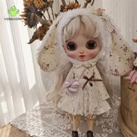 Henghome Handmade Váy Búp Bê Có Tai Lớn Mũ Thỏ Búp Bê Họa Tiết Hoa Váy Hoa Bộ Váy Cho Búp Bê Blythes Ob22 Ob24 *