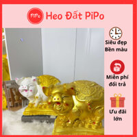 Heo đất bệ vàng, lợn đất tiết kiệm kèm bệ sơn vàng đồng trắng kiểu dáng sang trọng- Heo Đất PiPo