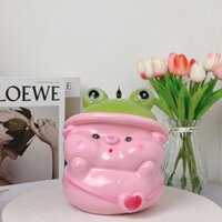 Heo đất tiết kiệm dễ thương Heo đội mũ ếch SIZE TO, Heo đất trang trí, quà tặng - HĐ54