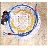 heo dầu brembo 2pis CNC đen + Pát Ex 135 + đĩa oversize inox + dây dầu thường xanh dương