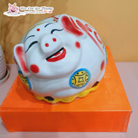 Heo hút lộc tiết kiệm dáng tròn mới (kích thước to) gốm sứ lợn đất ống đựng tiền trang trí decor,quà tặng tân gia