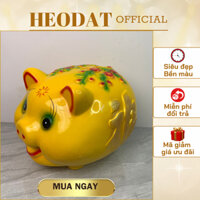 Heo tiết kiệm Pi truyền thống size to họa tiết cành đào khắc nổi sơn vàng, lợn đất big size giá rẻ