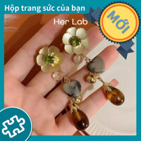 Her Lab S925 Bạc Kim Phong Cách Hồng Kông Retro Tình Yêu Giọt Nước Bông Tai Ánh Sáng Sang Trọng Cao Cấp Pháp Kim Loại Bông Tai Hoa