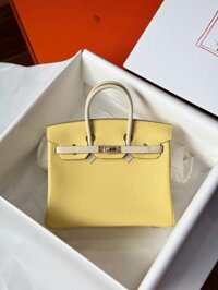Hermes Birkin Handbag Near Authentic Yellow Color Rose Gold Lock 25cm