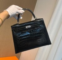 Hermes Kelly Handbag Super Crocodile Leather Black 25cm