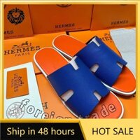 Hermes Lớp Đầu Tiên Da Bò H Dép Nam Mùa Hè Mặc Ngoài Da Hợp Thời Trang Flip-Flops Nam Dạo Phố Nhẹ Bán Chạy Phong Cách Châu Âu