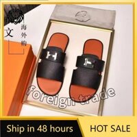 Hermes Mùa Hè 2024 Ngoài Trời Phong Cách Mới Dép Cao Cấp Da Thật Chính Hãng Nam Một Từ Chống Trơn Trượt Bán Chạy Thời Trang Ngoài Trời Mặc Thường Ngày