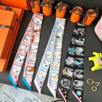 Hermes2601 Túi Lụa Khăn Tay Cầm Khăn Lụa Trang Trí Ruy Băng Phong Cách Mới Dài Dây Buộc Tóc Streamer Nữ