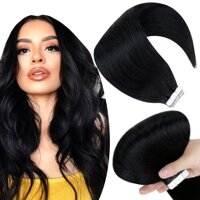 Hetto Tape in Hair Extensions Black #1 Tape in Real Hair Extensions Seamless Skin Weft Hair Extensions Tape in Human Hair 50G 20Pcs Skin Weft 20Inch
