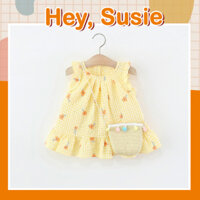 Hey Susie V3442- Váy Kẻ Vàng Hoa Cam Kèm Túi Cho Bé Gái Size 7-16kg