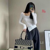 HFASHION Áo Body Nữ Dài Tay Xẻ Tà, Áo Thun Nữ Cổ Bèo Vạt Lệch 3 Màu G050