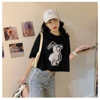 HFASHION Áo Croptop Nữ Thỏ Gấu Cộc Tay In Hình 2 Màu B039