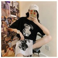 HFASHION Áo Croptop Nữ Thỏ Gấu Cộc Tay In Hình 2 Màu B039