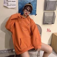 HFASHION Áo Hoodie Nỉ Màu Cam Mặt Cười Dáng Rộng G109