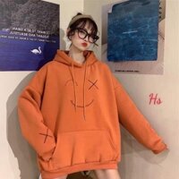 HFASHION Áo Hoodie Nỉ Màu Cam Mặt Cười Dáng Rộng G109