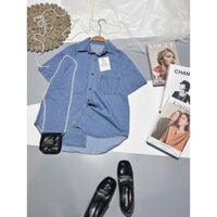 HFASHION Áo Sơ Mi Bò Cộc Tay Túi Trước Vải Denim Dáng Rộng F031
