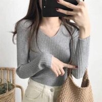 HFASHION Áo Thun Nữ Body Gân Cổ Tim Dài Tay Dáng Ôm 3 Màu G091