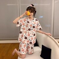 HFASHION 💃 Bộ Ngủ Nữ Cộc Tay Icon Set Quần Áo Ngắn Hình Cute X013