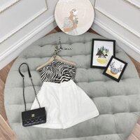 HFASHION 💃 Bộ Yếm Ngựa Vằn Quần Short Trắng Nữ Set Quần Đùi Áo Yếm Buộc Dây Nữ X076