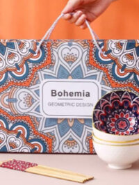 【HFGSF】 Bộ bát sứ chén đũa họa tiết thổ cẩm sang trọng 6 bát sứ