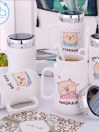 【HFGSF】 Ly, Cốc Sứ Giữ Nhiệt Nắp Tráng Gương 400ml